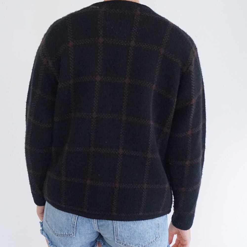 Vintage Crystal-Kobe Floral Plaid Knit Cardigan Sweater S Eclectic Grandpa Fall - Picture 2 of 9
